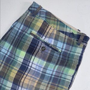 Tommy Bahama Mens Plaid Linen Blend Shorts Blue Green Yellow Size 38